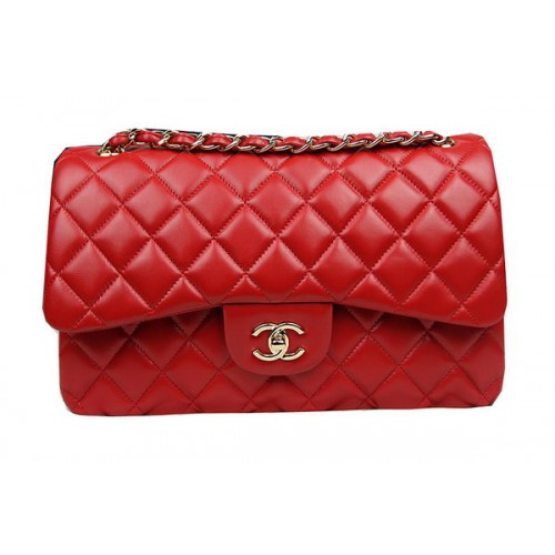 Chanel Classic Flap Bag Rouge Original Cuir CF1113 Or