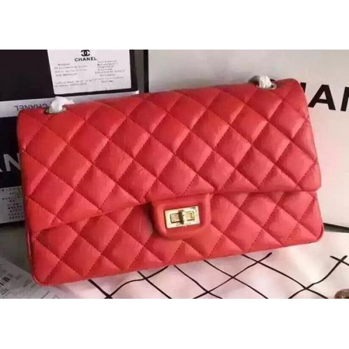 Chanel Sac à Rabat Classique Rouge Cuir d'Origine CHA8575 Doré