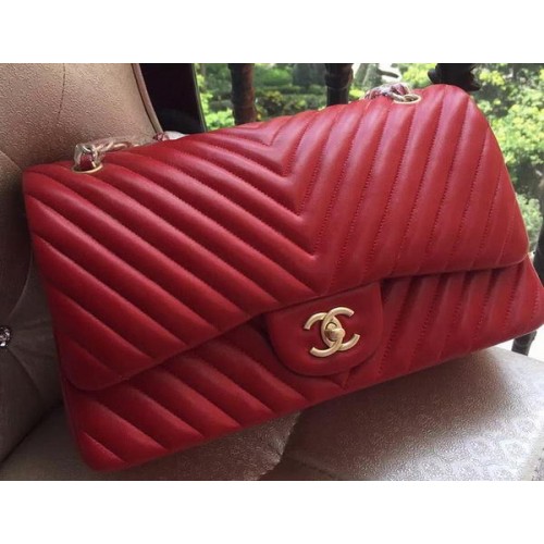 Chanel Classic Flap Bag Red Sheepskin Chevron Quilting A1113 Or