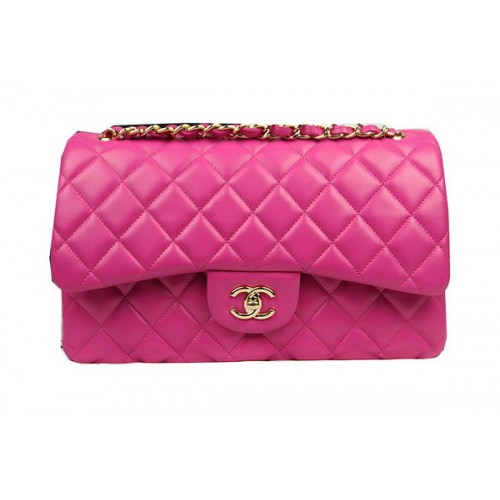 Chanel Sac à Rabat Classique Rose Cuir Original CF1113 Doré