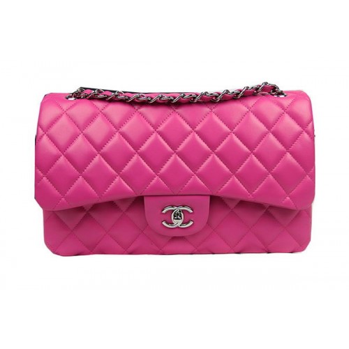Chanel Sac à Rabat Classique Rose Cuir Original CF1113 Argent