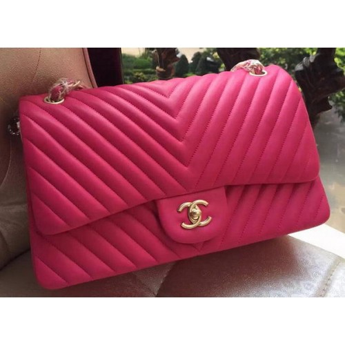 Chanel Classic Flap Bag Rose Sheepskin Chevron Quilting A1113 Or