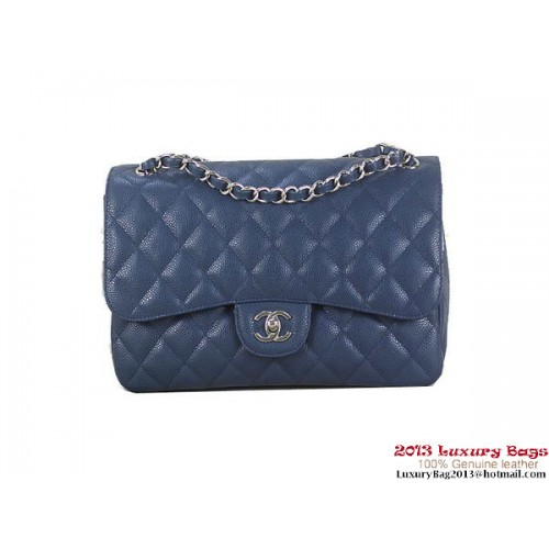Chanel Classic Flap Bag RoyalBlue Original Cannage Patterns Cuir Argent