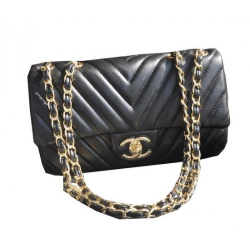 Chanel Sac à rabat classique en cuir de mouton A92516 Noir