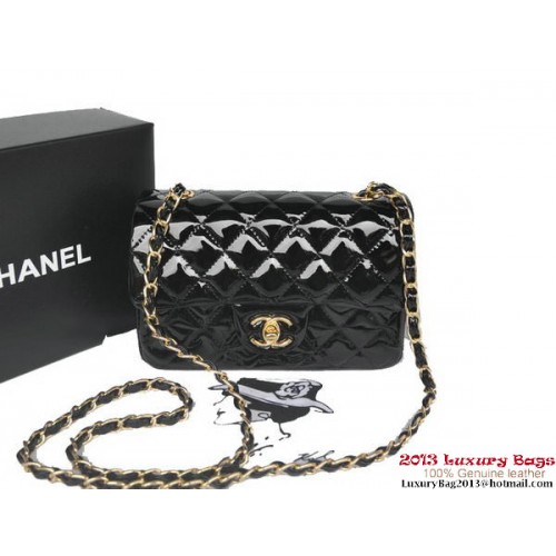 Chanel Classic Flap Bags Cuir verni d'origine noir A1116 Or