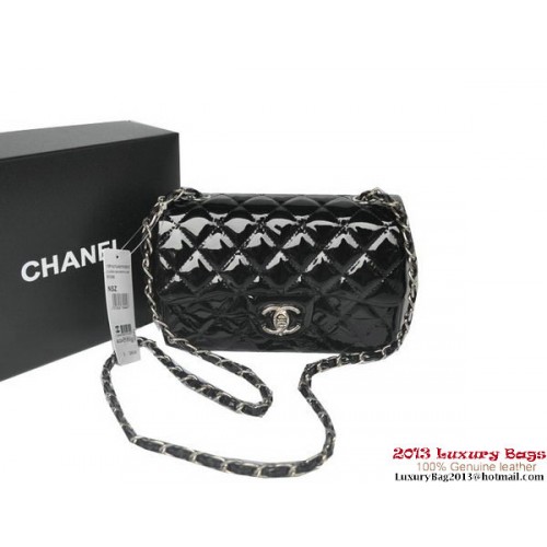 Chanel Classic Flap Bags Cuir verni d'origine noir A1116 Argent