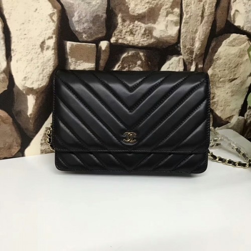 Chanel Classic Flap Bags Cuir de mouton d'origine noir 33815 Glod