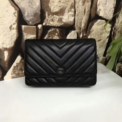 Chanel Classic Flap Bags Black Original Sheepskin Leather 33815 Argent