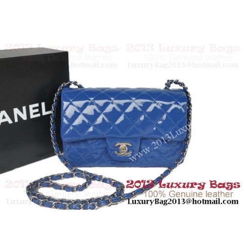 Chanel Classic Flap Bags Bleu Cuir verni d'origine A1116 Argent