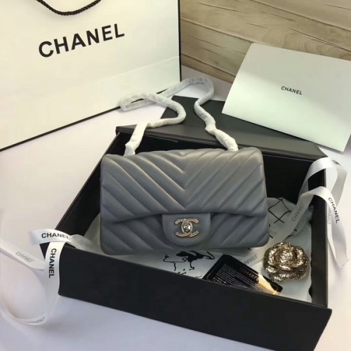 Chanel Classic Flap Bags Gris Cuir de mouton d'origine 1116 Argent