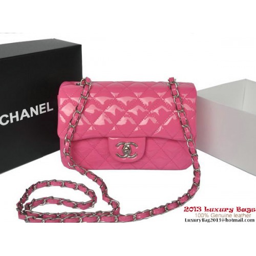 Chanel Classic Flap Bags Rose Cuir verni d'origine A1116 Argent