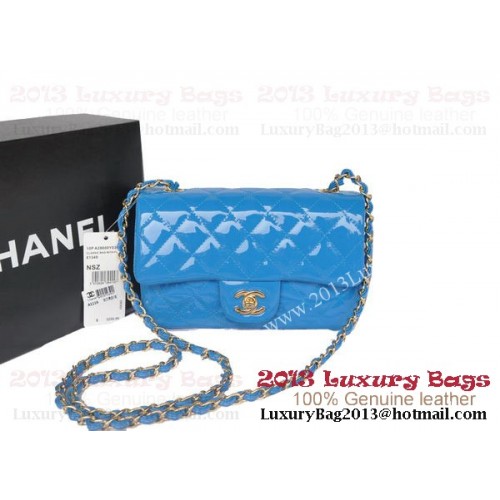 Chanel Classic Flap Bags SkyBlue Original Patent Leather A1116 Or