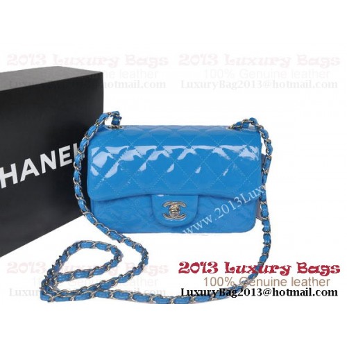 Chanel Classic Flap Bags SkyBlue Original Patent Leather A1116 Argent