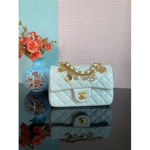 Chanel Sac à bandoulière à rabat classique Cuir de mouton d'origine AS2326 Blanc