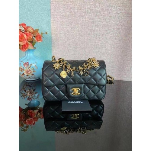 Chanel Classic Flap Sac à bandoulière Original en cuir de mouton AS2326 noir