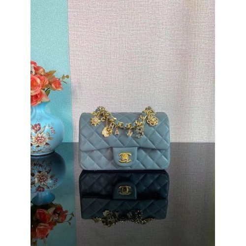 Chanel Classic Flap Sac à bandoulière Original en cuir de mouton AS2326 bleu