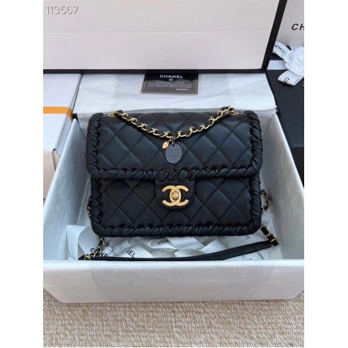 Chanel Classic Flap Sac à bandoulière Original en cuir de mouton AS6075 noir