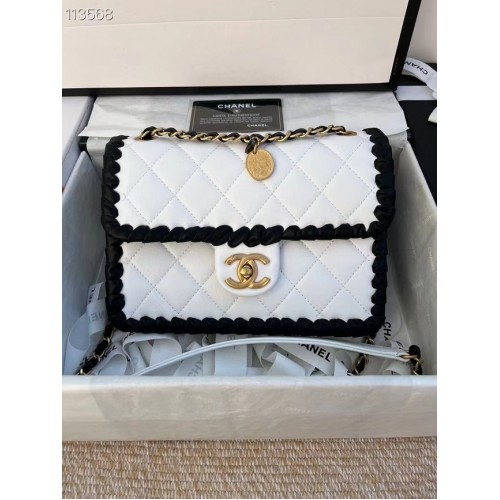 Chanel Classic Flap Sac à bandoulière Original en cuir de mouton AS6075 blanc