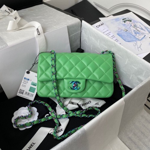 Chanel Classic Flap Sac à bandoulière Original en cuir de mouton Couleurs Buckle A01116 Vert&Bleu