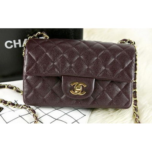 Mini Sac Chanel Classic Flap Bordeaux Motif Cannage Original CHA1280 Doré