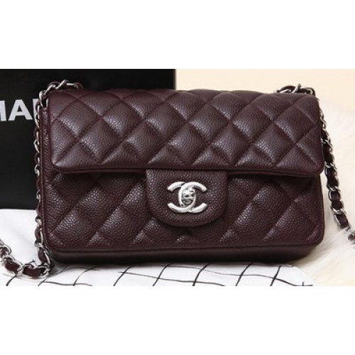 Mini Sac Chanel Classic Flap Bordeaux Motif Cannage Original CHA1280 Argent