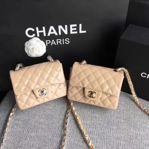 Chanel Mini sac à rabat classique cuir d'origine A1115 abricot