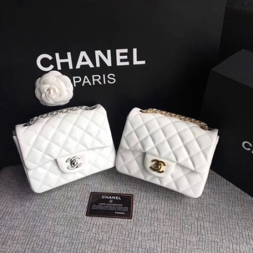 Chanel Mini sac à rabat classique cuir d'origine A1115 blanc