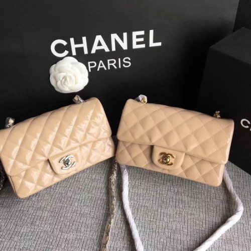 Chanel Mini sac à rabat classique cuir d'origine A1117 abricot