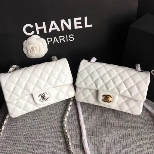 Chanel Mini sac à rabat classique cuir d'origine A1117 blanc