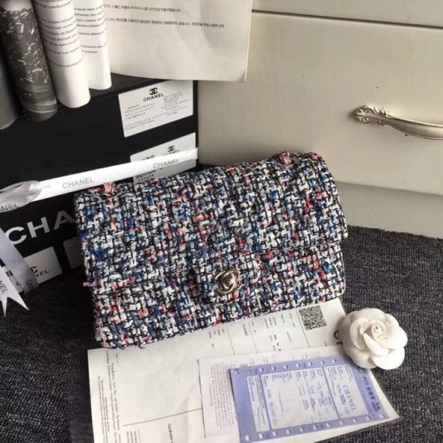 Chanel Sac à Main Classique Tweed Brodé Métal Argenté A01112 rose gery