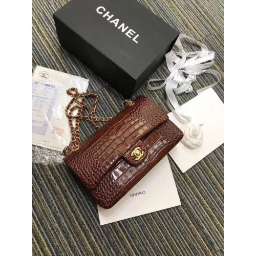 Chanel Sac à Main Classique Original Alligator Métal Doré A01112 Bordeaux