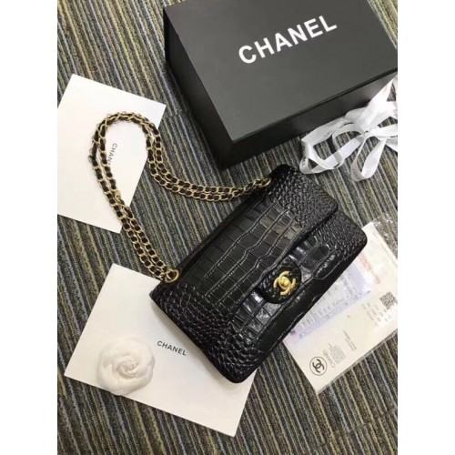 Chanel Sac à Main Classique Original Alligator Métal Doré A01112 noir