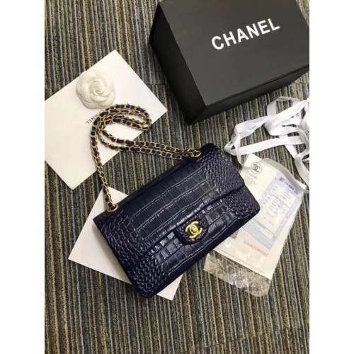 Chanel Sac à Main Classique Original Alligator Métal Doré A01112 bleu foncé