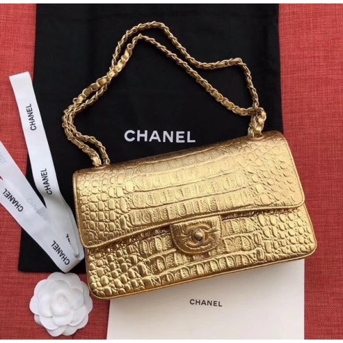 Chanel Sac à Main Classique Original Alligator Métal Doré A01112 or