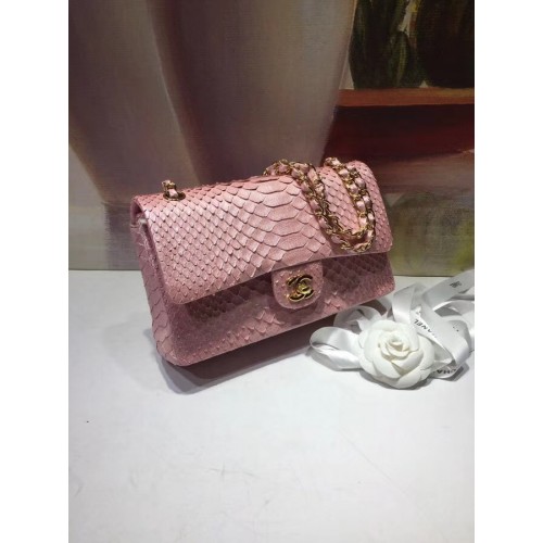 Chanel Sac à Main Classique Python Métal Doré A01112 rose