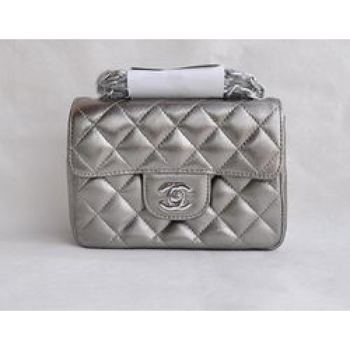 Chanel Classic Iron Grey Lambskin Silver Chain Sac à rabat matelassé 1115