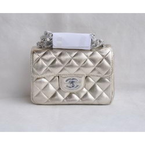 Chanel Classic Light Gold Lambskin Silver Chain Sac à rabat matelassé 1115