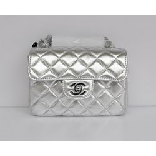 Chanel Classic Light Silver Lambskin Silver Chain Sac à rabat matelassé 1115