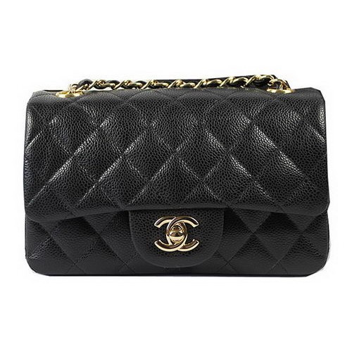 Chanel Classic MINI Sac à Rabat Noir Motif Cannage CF1119 Doré