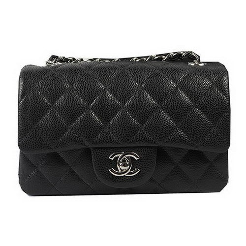 Chanel Classic MINI Flap Bag Noir Cannage Motif CF1119 Argent