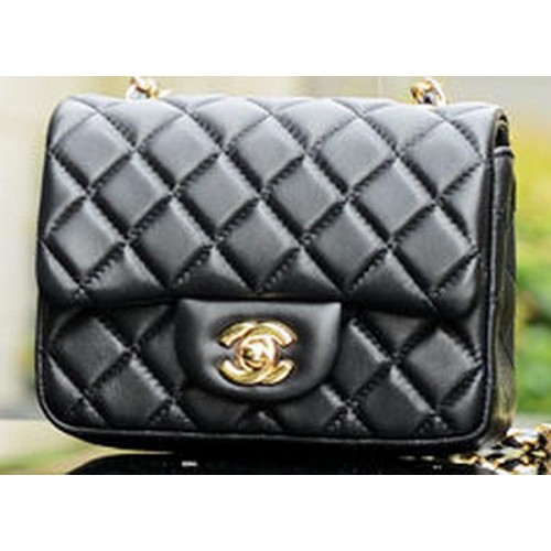Chanel Classic MINI Sac à rabat en peau de mouton noir A37585 Or