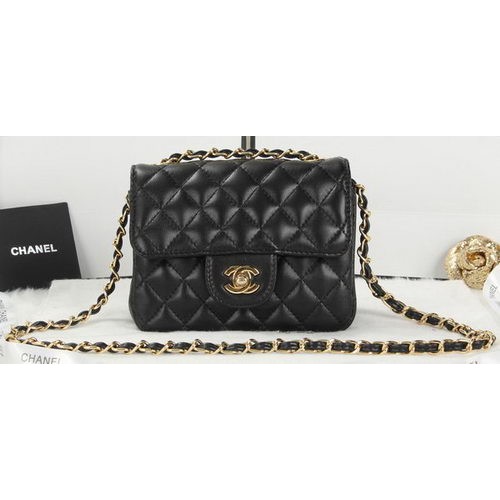 Chanel Classic MINI Flap Bag Cuir de mouton noir A1115 Or