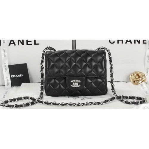 Chanel Classic MINI Flap Bag Cuir de mouton noir A1115 Argent