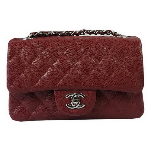 Chanel Classic MINI Flap Bag Burgundy Cannage Pattern CF1119 Silver