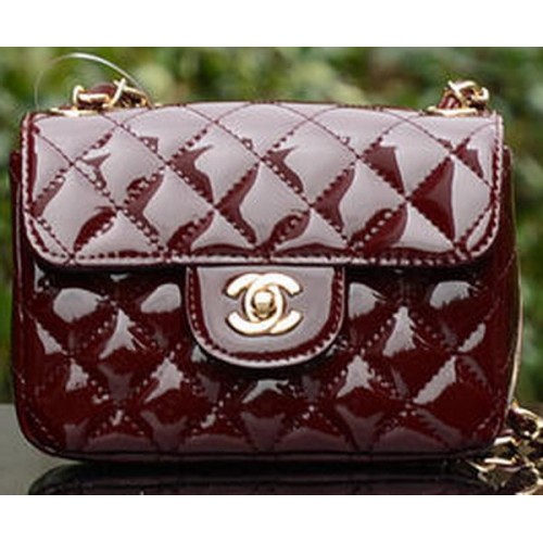 Chanel Classic MINI Sac à rabat en cuir verni royal A1115 Or