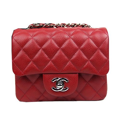 Chanel Classic MINI Flap Bag CF1115 Rouge Motif Cannage Argent