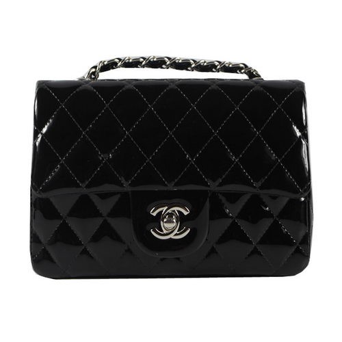 Chanel Classic MINI Flap Bag CF1119 Cuir Verni Noir Argent