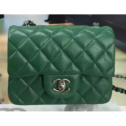 Chanel Classic MINI Sac à Rabat Cannage Motif Cuir A8171 Vert