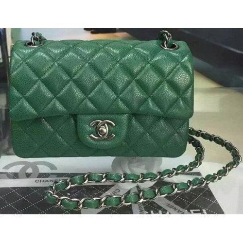 Chanel Classic MINI Sac à Rabat Cannage Motif Cuir A8500 Vert