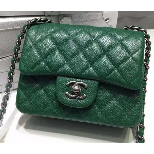 Chanel Classic MINI Sac à Rabat Cuir Litchi A6874 Vert